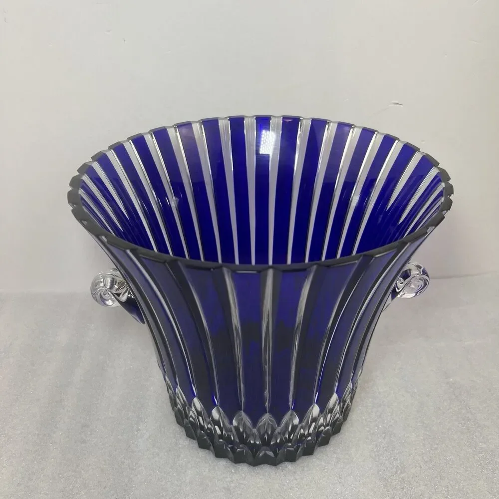 Vtg Ajka Cut-To-Clear Castille Cobalt Blue Hungary 24% Lead Crystal Ice Bucket